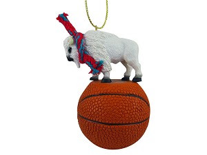 White Buffalo on Basketball Hanging Ornament – Hand-Painted Stone Resin