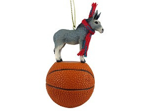 Donkey on Basketball Christmas Ornament – Hand-Painted Stone Resin
