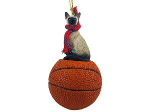 Siamese Cat on Basketball Christmas Ornament – Hand-Painted Stone Resin