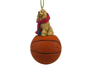Apricot Poodle Dog on Basketball Christmas Ornament – Hand-Painted Stone Resin