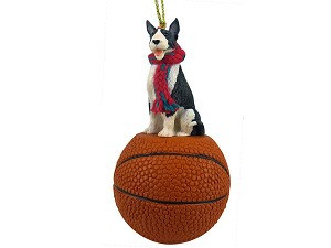 Brindle Bull Terrier Dog on Basketball Christmas Ornament – Hand-Painted Stone Resin