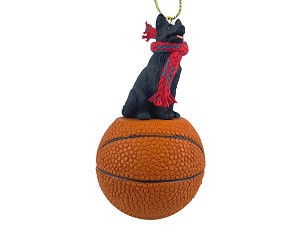Black German Shepherd Dog on Basketball Christmas Ornament – Hand-Painted Stone Resin