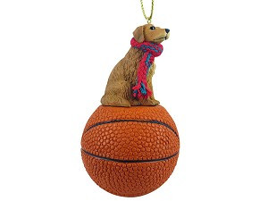 Basketball Golden Retriever Dog on Basketball Christmas Ornament – Hand-Painted Stone Resin