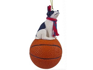 Black & White Smooth Coat Jack Russell Terrier Dog on Basketball Christmas Ornament