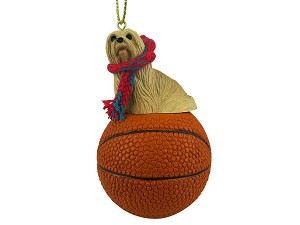 Blonde Lhasa Apso Dog on Basketball Christmas Ornament – Hand-Painted Stone Resin