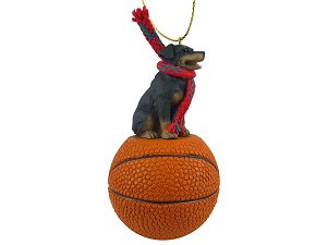 Rottweiler Dog on Basketball Christmas Ornament – Hand-Painted Stone Resin