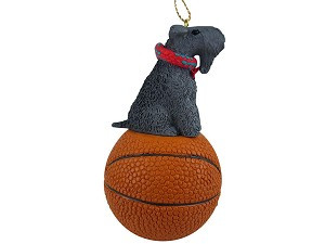 Kerry Blue Terrier Dog on Basketball Hanging Ornament – Hand-Painted Stone Resin