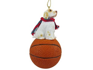 Clumber Spaniel Dog on Basketball Christmas Ornament – Hand-Painted Stone Resin
