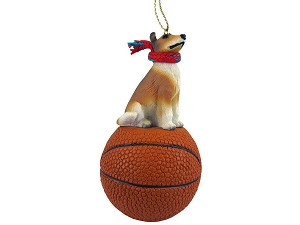 Smooth Coat Collie Dog on Basketball Christmas Ornament – Hand-Painted Stone Resin