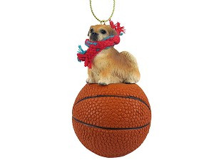 Tibetan Spaniel Dog on Basketball Hanging Ornament – Hand-Painted Stone Resin
