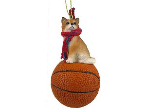 Longhaired Chihuahua Dog on Basketball Christmas Ornament – Hand-Painted Stone Resin