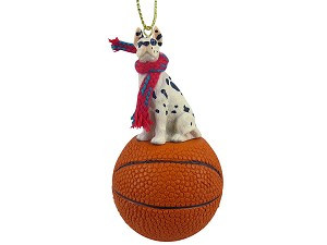 Harlequin Great Dane Dog on Basketball Christmas Ornament – Hand-Painted Stone Resin