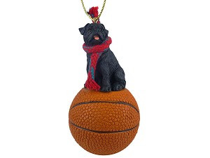 Black Scottish Terrier Dog on Basketball Hanging Ornament – Hand-Painted Stone Resin