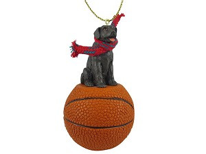 Chocolate Labrador Retriever Dog on Basketball Christmas Ornament – Hand-Painted Stone Resin