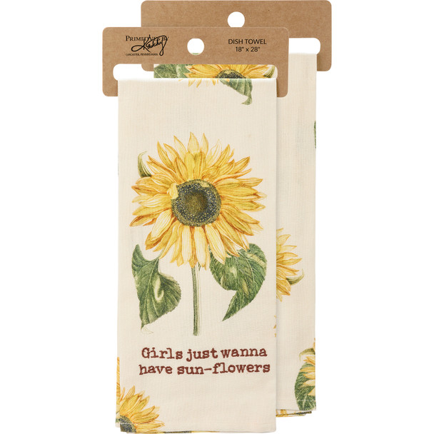 Girls Just Wanna Have Sun-flowers Vintage Style Cotton Kitchen Dish Towel 18x28 from Primitives by Kathy