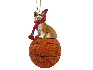 Pembroke Welsh Corgi Dog on Basketball Christmas Ornament – Hand-Painted Stone Resin