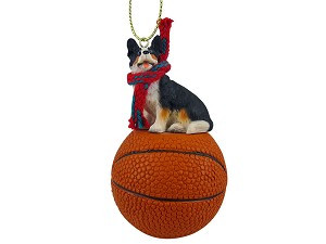 Cardigan Welsh Corgi Dog on Basketball Christmas Ornament – Hand-Painted Stone Resin