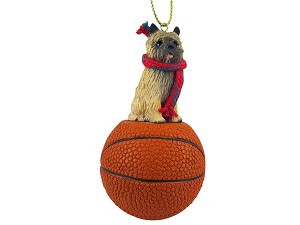 Red Cairn Terrier Dog on Basketball Christmas Ornament – Hand-Painted Stone Resin