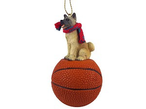 Fawn Akita Dog on Basketball Christmas Ornament – Hand-Painted Stone Resin