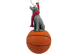 Gray Weimaraner Dog on Basketball Christmas Ornament – Hand-Painted Stone Resin
