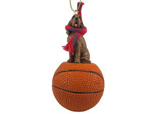 Bloodhound Dog on Basketball Christmas Ornament – Hand-Painted Stone Resin