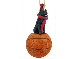 Schipperke Dog on Basketball Christmas Ornament – Hand-Painted Stone Resin