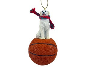 Kuvasz Dog on Basketball Christmas Ornament – Hand-Painted Stone Resin