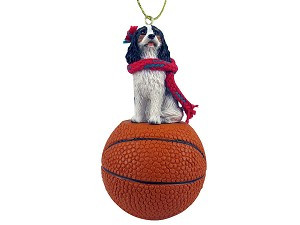Black & White Cavalier King Charles Spaniel Dog on Basketball Christmas Ornament