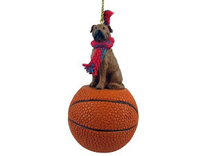 Bullmastiff Dog on Basketball Hanging Ornament – Hand-Painted Stone Resin