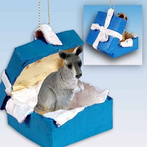 Blue Gift Box Kangaroo in Blue Gift Box Christmas Ornament – Hand-Painted Stone Resin