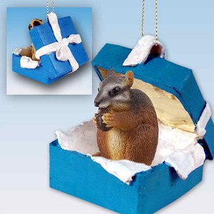 Blue Gift Box Chipmunk in Blue Gift Box Christmas Ornament – Hand-Painted Stone Resin