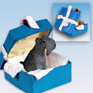 Kerry Blue Terrier Dog in Blue Gift Box Christmas Ornament – Hand-Painted Stone Resin