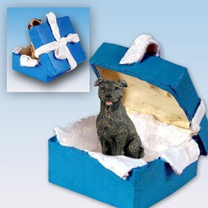 Brindle Staffordshire Bull Terrier Dog in Blue Gift Box Christmas Ornament