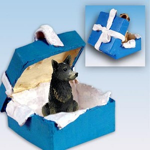 Blue Australian Cattle Dog in Blue Gift Box Christmas Ornament – Hand-Painted Stone Resin
