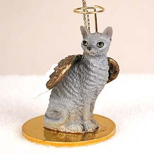 Blue Cornish Rex Cat Angel Hanging Ornament – Hand-Painted Stone Resin
