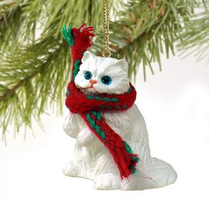 White Persian Cat Hanging Ornament – Hand-Painted – Conversation Concepts