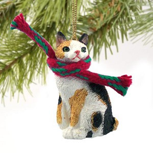 Tortoise & White Japanese Bobtail Cat Christmas Ornament – Hand-Painted