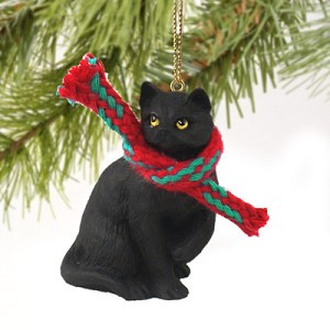 Black Shorthaired Tabby Cat Christmas Ornament – Hand-Painted