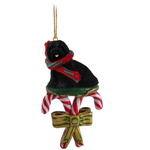 Black Lhasa Apso Dog with Candy Canes Christmas Ornament – Hand-Painted Stone Resin