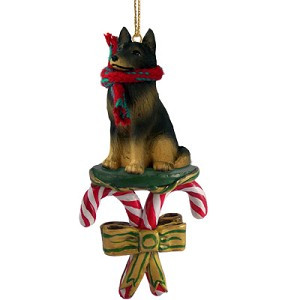 Belgian Tervuren Dog with Candy Canes Christmas Ornament – Hand-Painted Stone Resin
