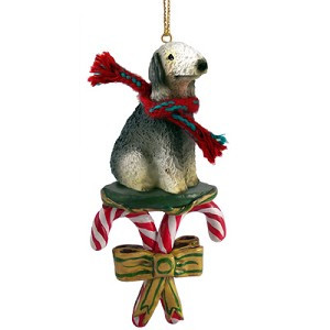 Bedlington Terrier Dog with Candy Canes Christmas Ornament – Hand-Painted Stone Resin