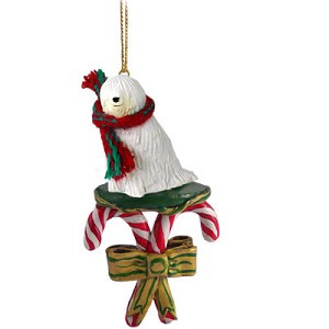 Komondor Dog with Candy Canes Christmas Ornament – Hand-Painted Stone Resin