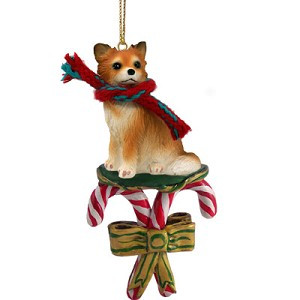 Longhaired Chihuahua Dog with Candy Canes Christmas Ornament – Hand-Painted Stone Resin