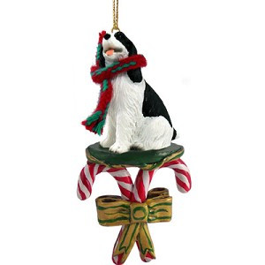 Black & White Springer Spaniel Dog with Candy Canes Christmas Ornament – Hand-Painted Stone Resin