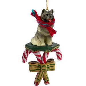 Keeshond Dog with Candy Canes Christmas Ornament – Hand-Painted Stone Resin