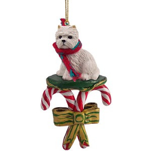 West Highland White Terrier Dog with Candy Canes Christmas Ornament – Hand-Painted Stone Resin