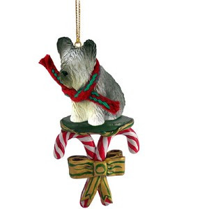 Skye Terrier Dog with Candy Canes Christmas Ornament – Hand-Painted Stone Resin