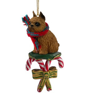 Red Brussels Griffon Dog with Candy Canes Christmas Ornament – Hand-Painted Stone Resin
