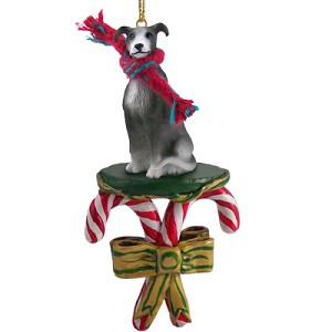 Blue White Greyhound Dog with Candy Canes Christmas Ornament – Hand-Painted Stone Resin