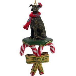 Brindle Greyhound Dog with Candy Canes Christmas Ornament – Hand-Painted Stone Resin